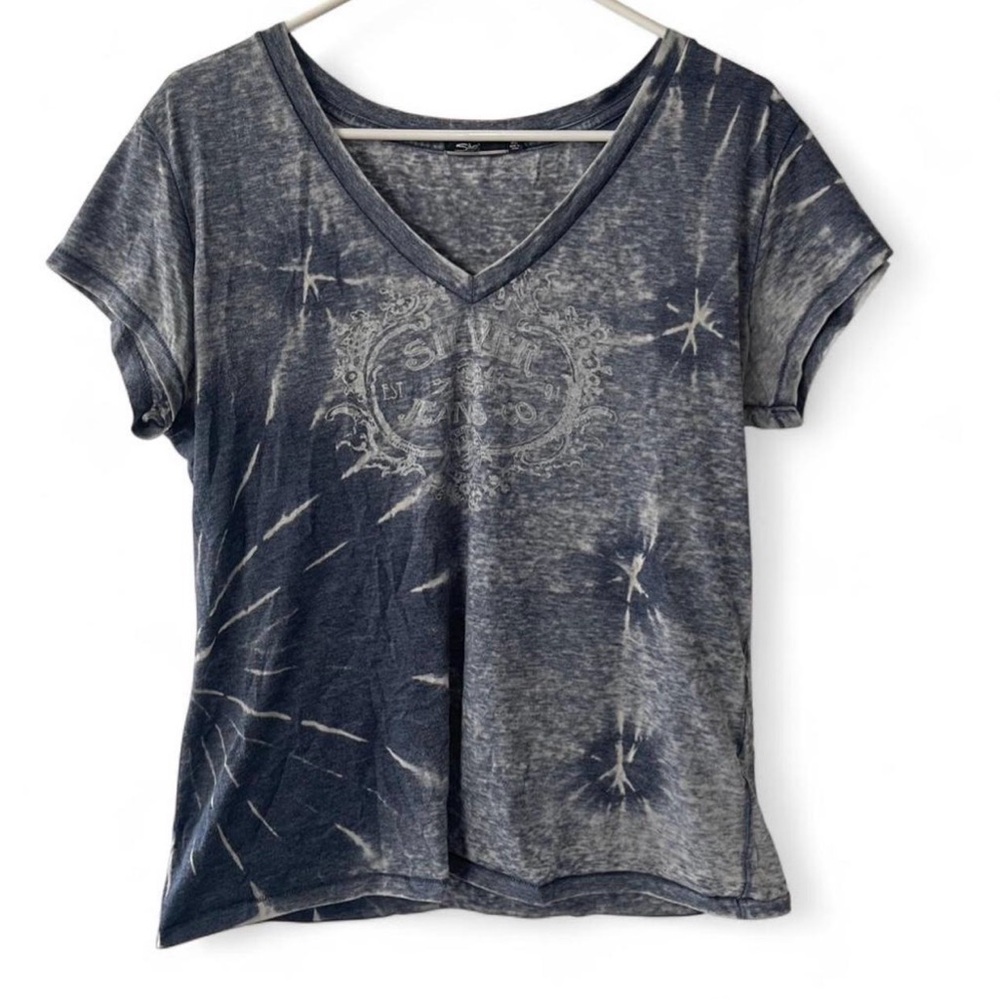 Silver Jeans Navy Tie-Dye V-Neck Tee